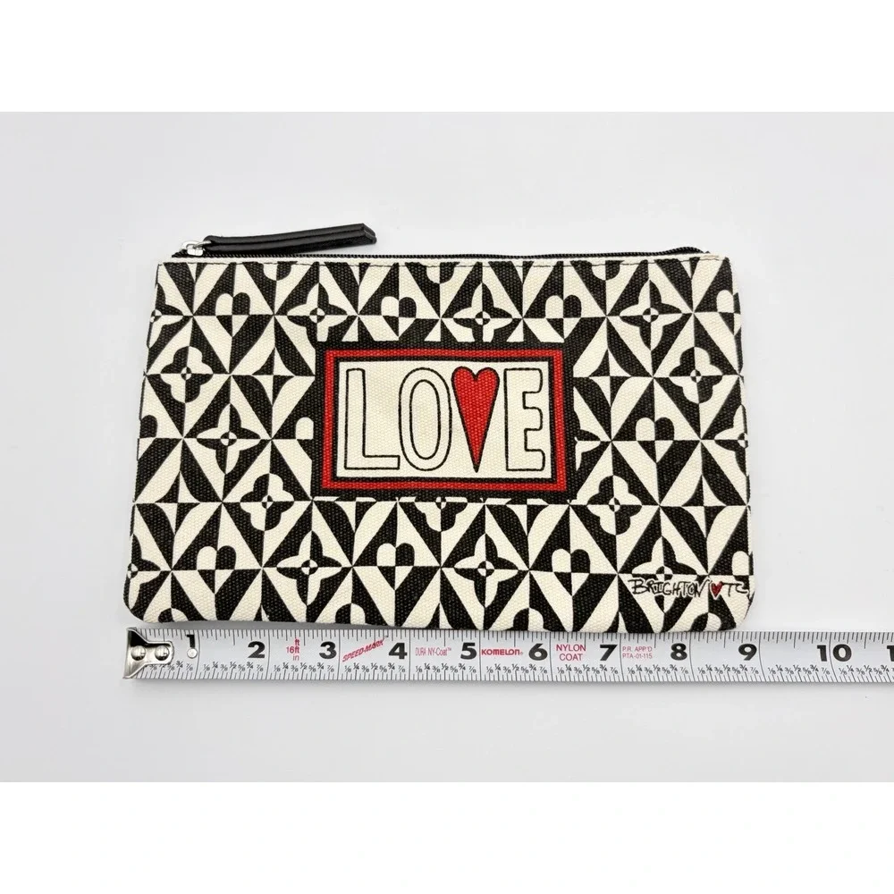 Brighton Love Canvas Makeup Bag Geometric Black White Heart Travel Pouch‎